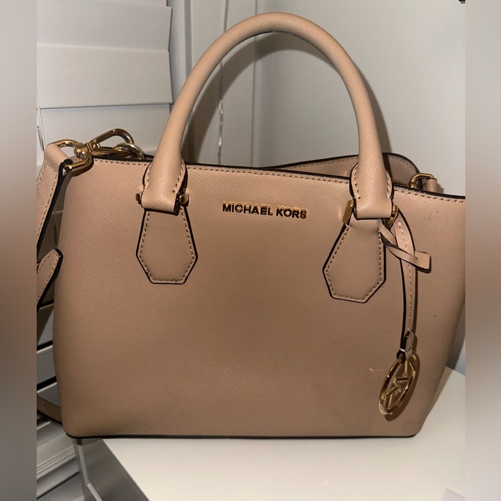 Michael Kors Beige Satchel with Gold Accents